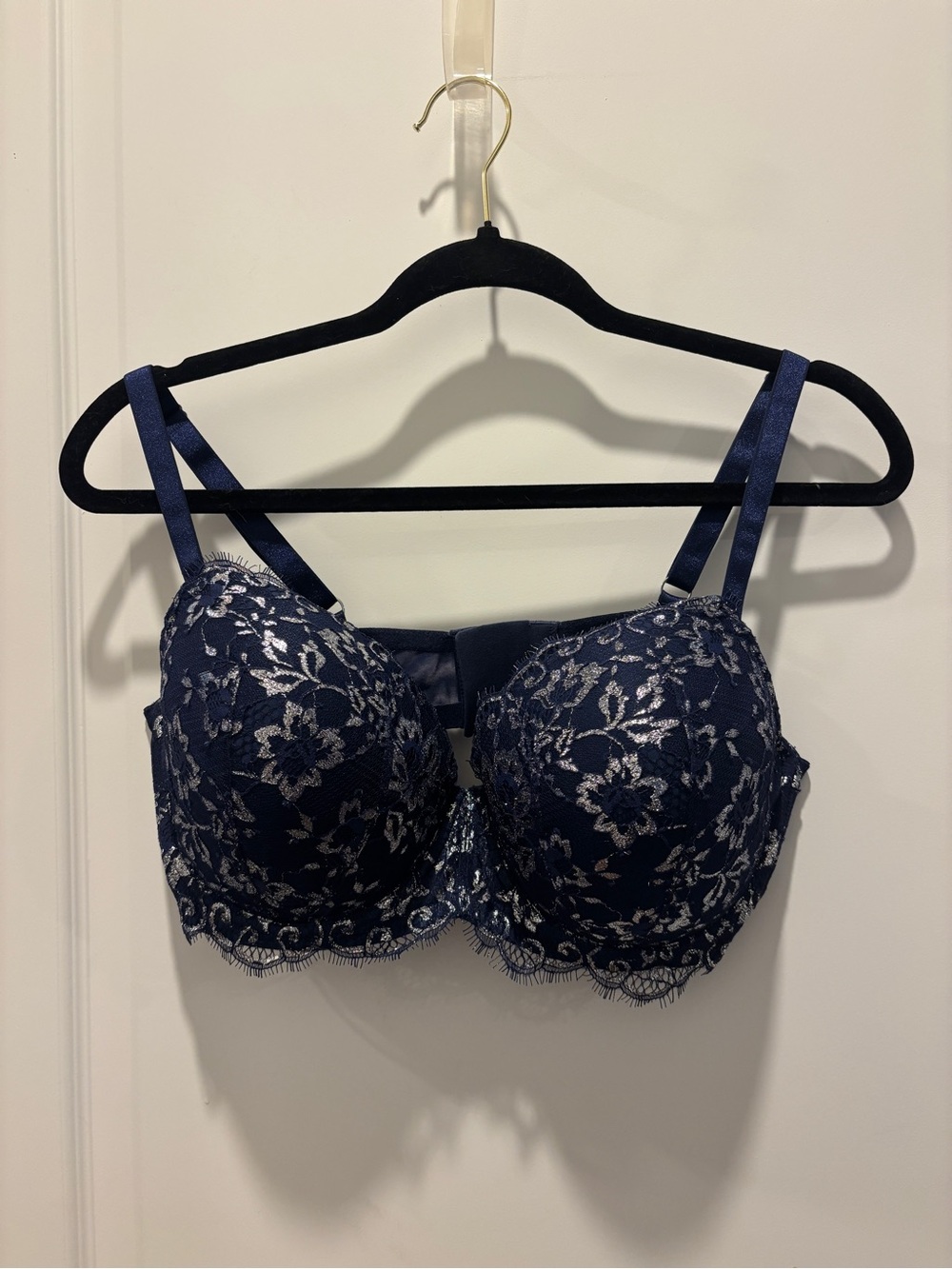 Victoria's Secret Navy & Silver Floral Bra & Panty Set